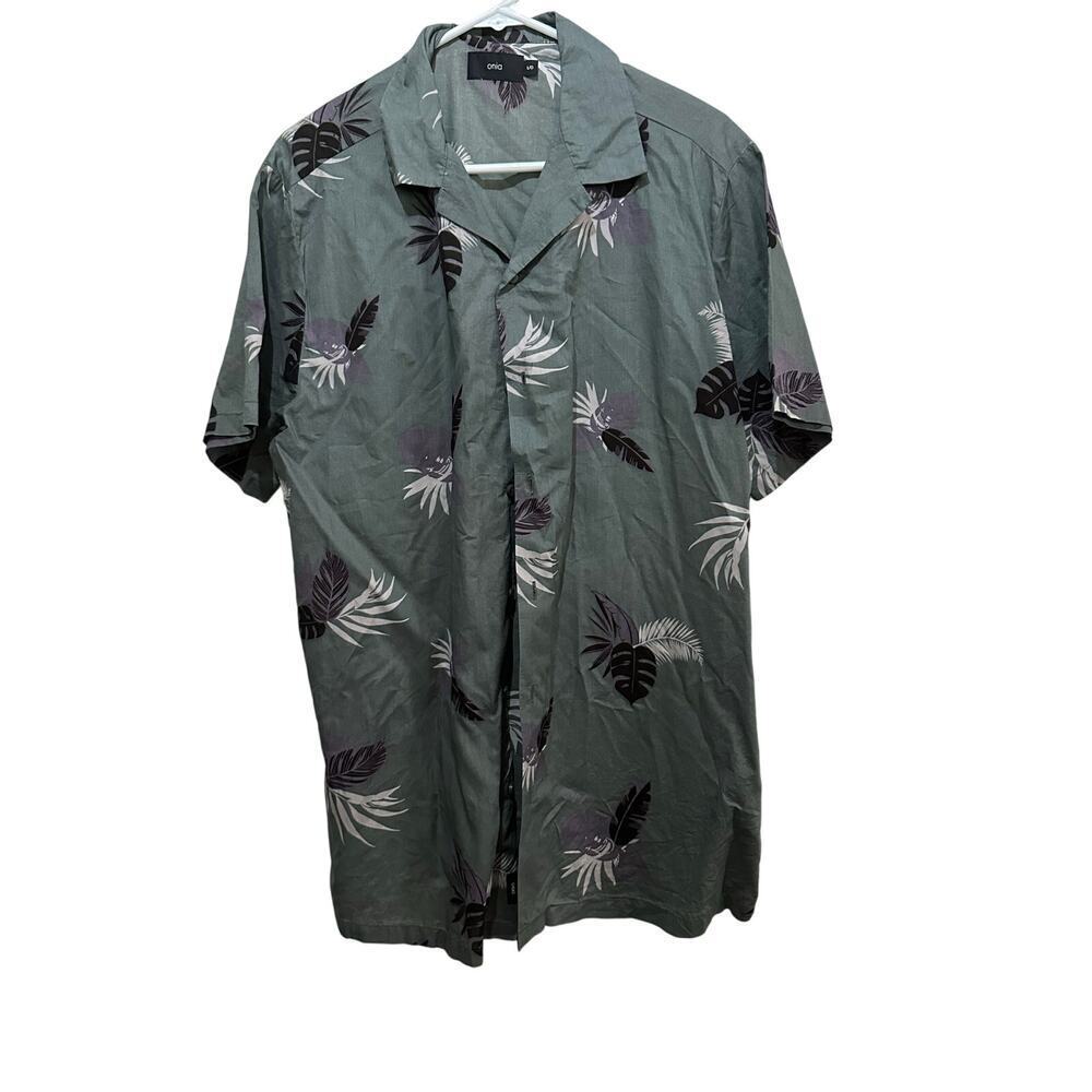 Onia Men's Green 100% Cotton Tropical Print Button Down Shirt Size Large